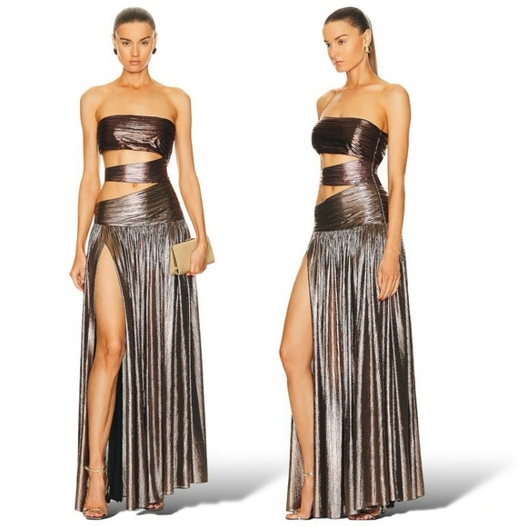 NWT RETROFETE Lia Dress in Brown Ombré Women’s Maxi Size XXS - Picture 2 of 12